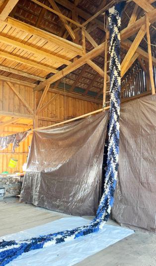 Long snake, black white blue, selvedges from industrial production TIM Augsburg